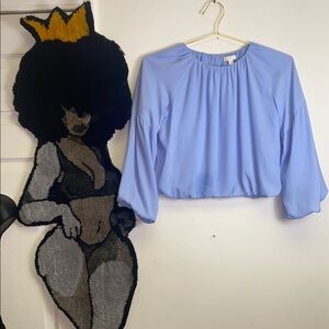 GB Girls Relaxed Blue Crop Blouse- Light Blue with Bishop Sleeves